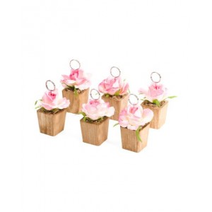 Gracie Oaks Rose in Wood Pot Table Sign Place Card Holder GRCS4027